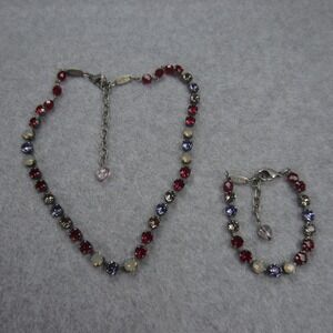 Sabika Necklace Bracelet Set Multicolor W 2014 Crystal Heart Charm Silver Tone
